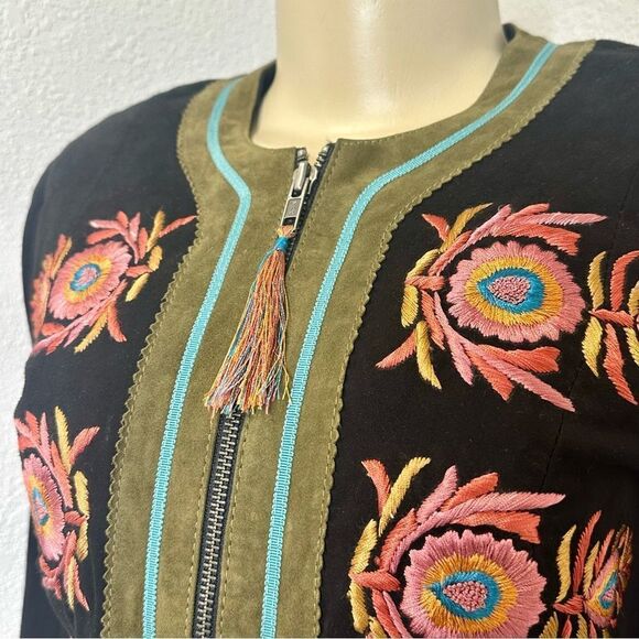 Double D Ranch Ladies Sz Small Western Floral Embroidered Suede Leather Jacket - Picture 3 of 7